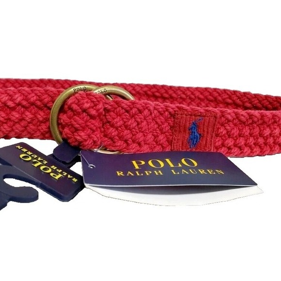Polo Ralph Lauren Canvas Belt Mens Red Double D Ring Braided Size Medium - Picture 2 of 4